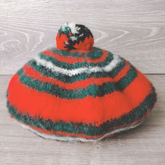 VTG Robert Mackie Of Scotland 100% Wool Pom Hat Beanie Beret Red Royal Stewarton - Picture 1 of 10